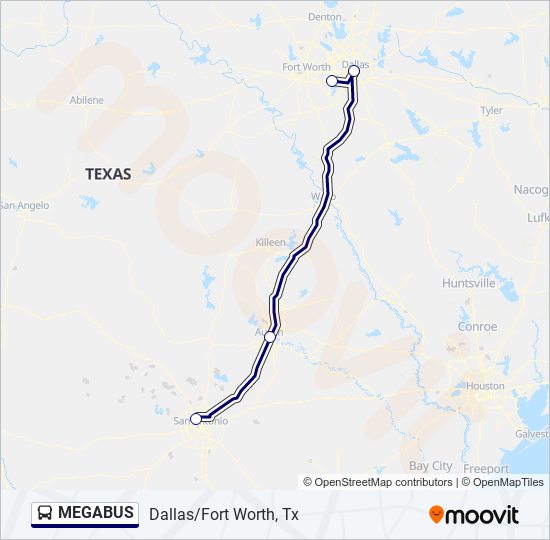 Ruta megabus horarios, paradas y mapas Dallas/Fort Worth, Tx