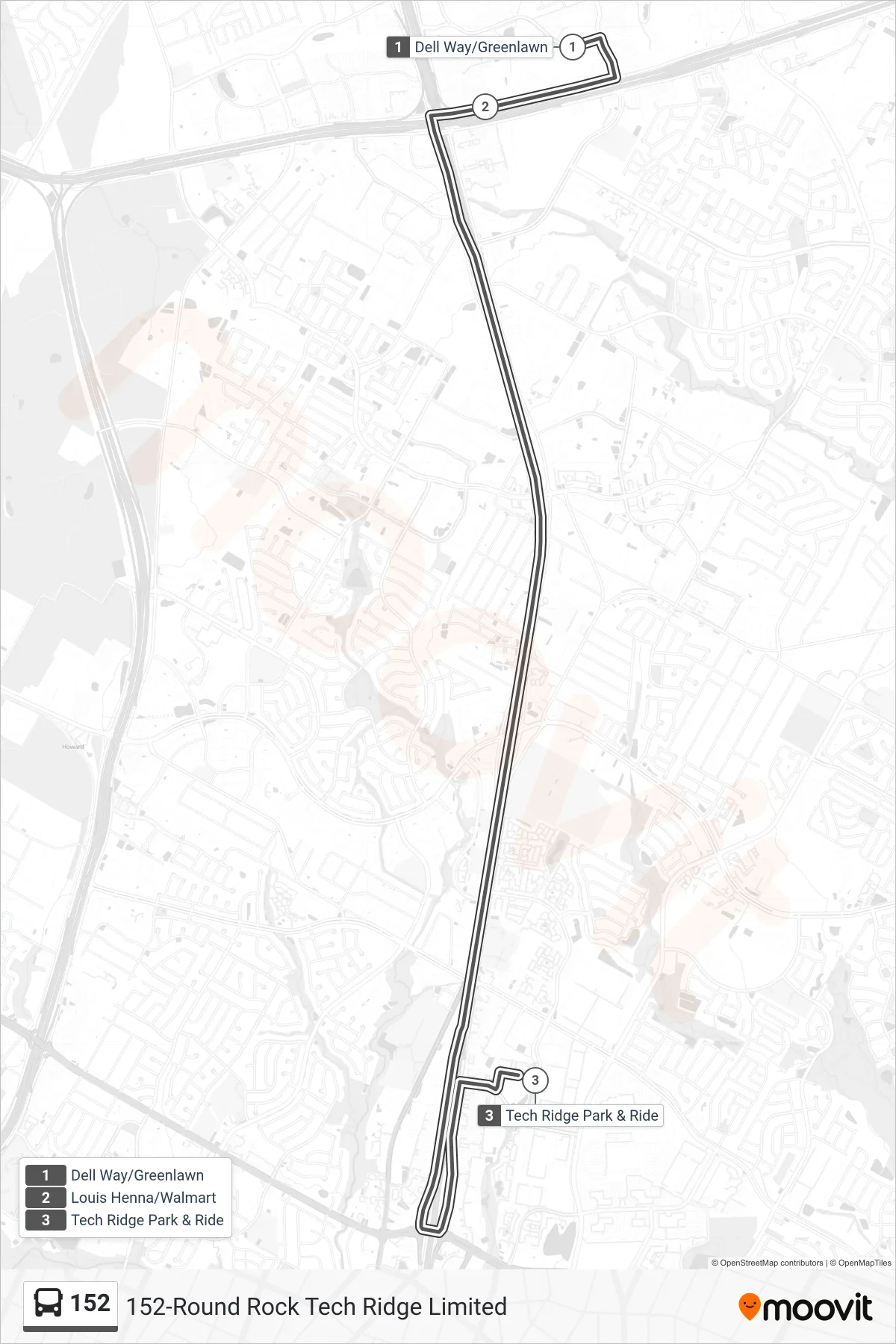 152 bus Line (152 Techridge Sb) route and stops on a map