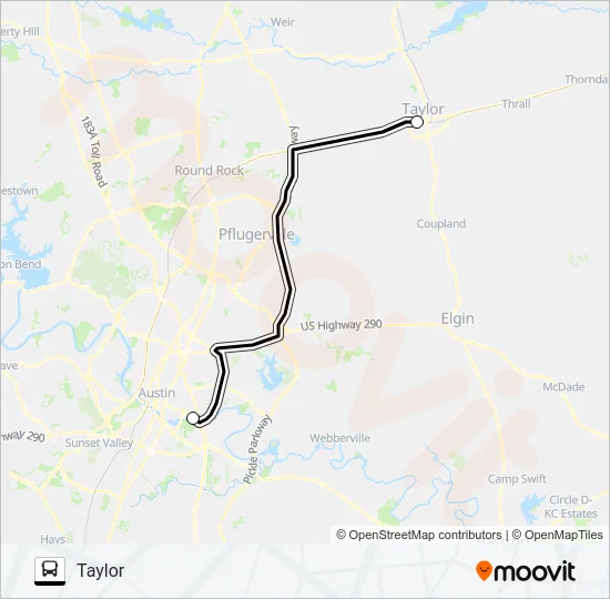 TAYLOR - AUSTIN Bus Line Map