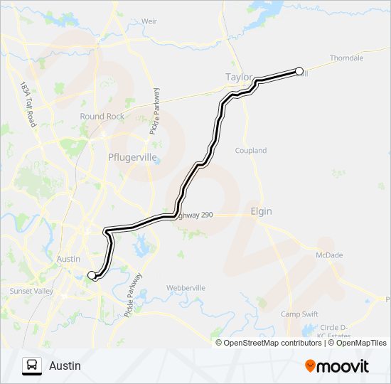 Mapa de THRALL - AUSTIN de autobús