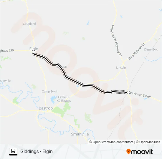 GIDDINGS - ELGIN Bus Line Map