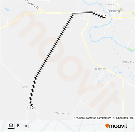 ROCKNE - BASTROP Bus Line Map