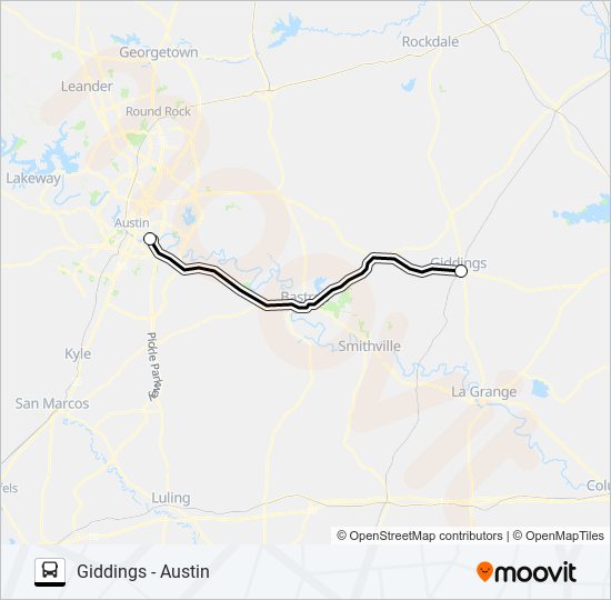 Mapa de GIDDINGS - AUSTIN de autobús