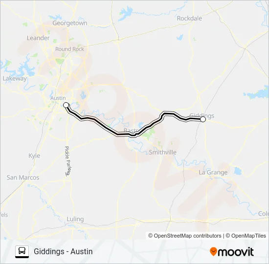 GIDDINGS - AUSTIN Bus Line Map