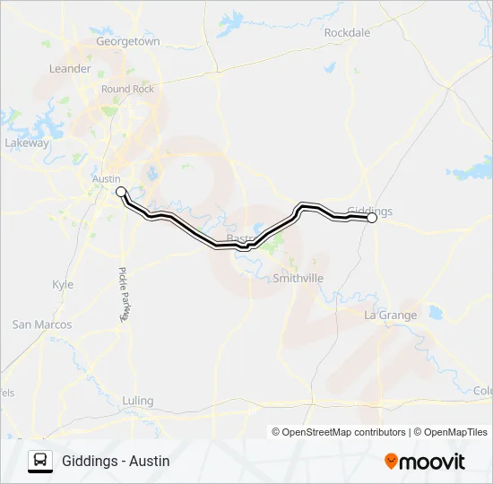 GIDDINGS - AUSTIN Bus Line Map