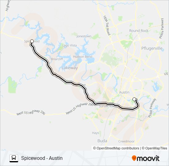 SPICEWOOD - AUSTIN bus Line Map