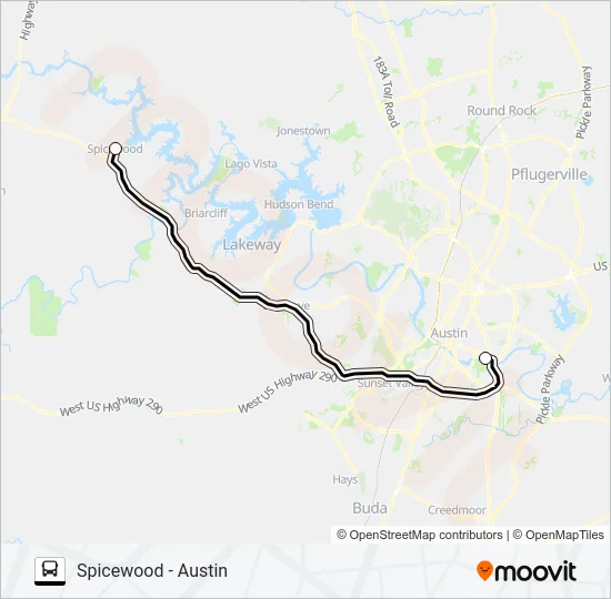 SPICEWOOD - AUSTIN Bus Line Map