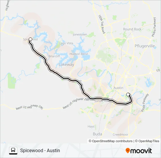 SPICEWOOD - AUSTIN Bus Line Map