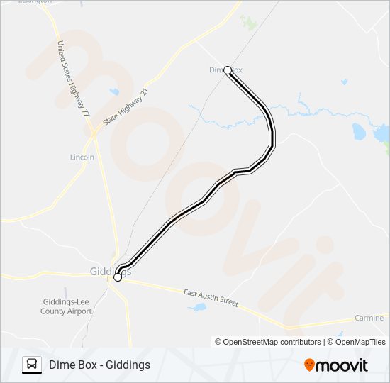 DIME BOX - GIDDINGS bus Line Map