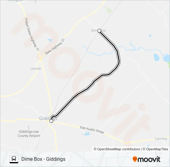 DIME BOX - GIDDINGS Bus Line Map