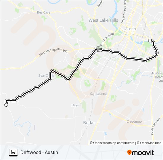 Mapa de DRIFTWOOD -  AUSTIN de autobús