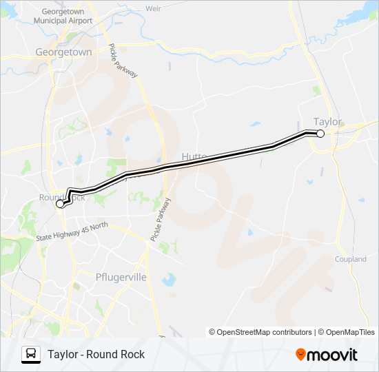 Mapa de TAYLOR - ROUND ROCK de autobús