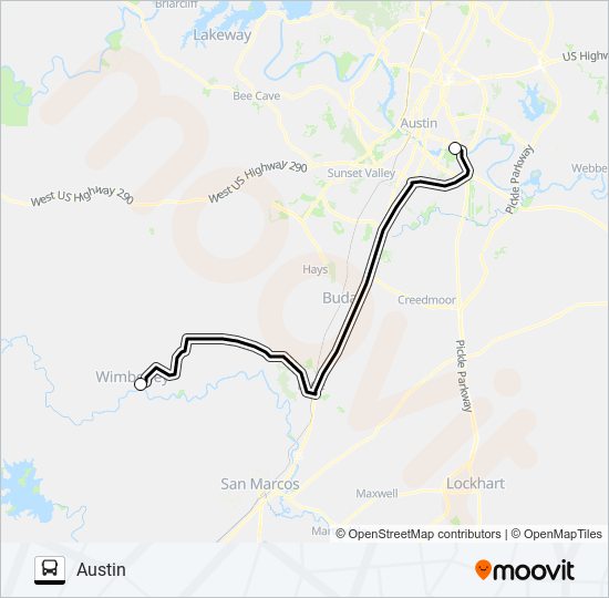 WIMBERLEY -  AUSTIN bus Line Map