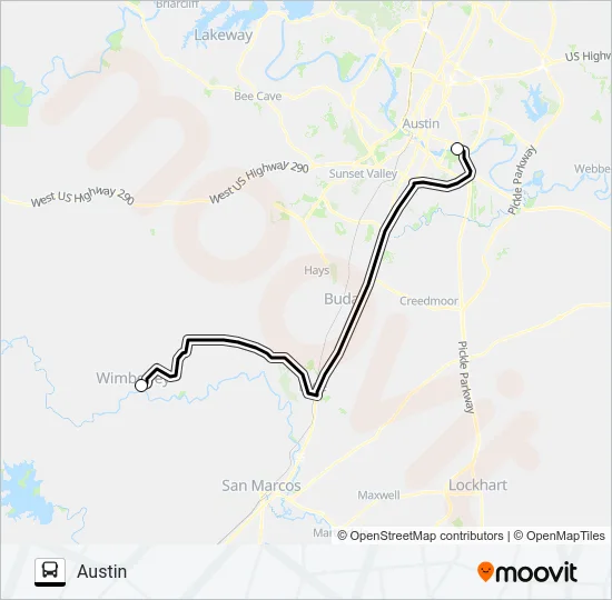 WIMBERLEY -  AUSTIN Bus Line Map