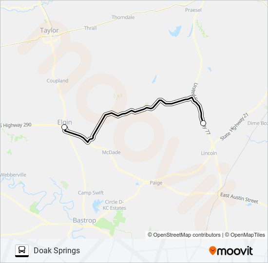 Mapa de DOAK SPRINGS - ELGIN de autobús