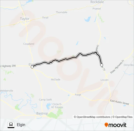 DOAK SPRINGS - ELGIN Bus Line Map