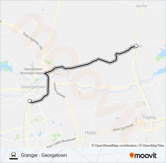 GRANGER - GEORGETOWN bus Line Map