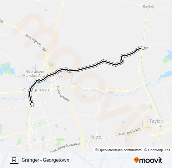 GRANGER - GEORGETOWN bus Line Map