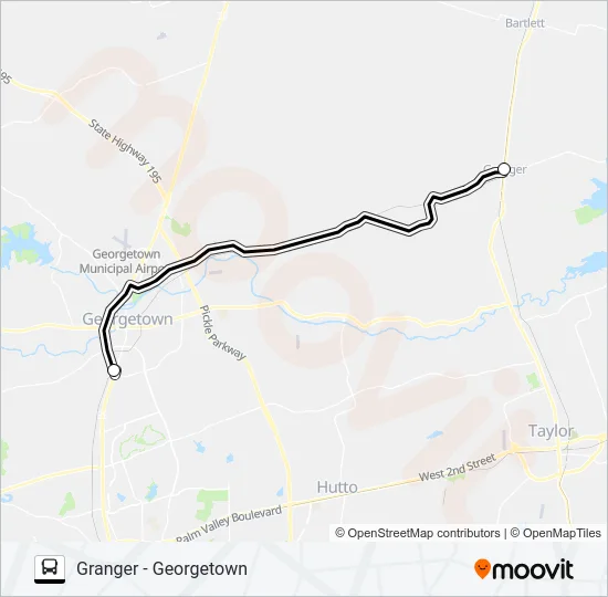 GRANGER - GEORGETOWN Bus Line Map
