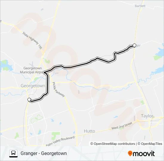 GRANGER - GEORGETOWN Bus Line Map