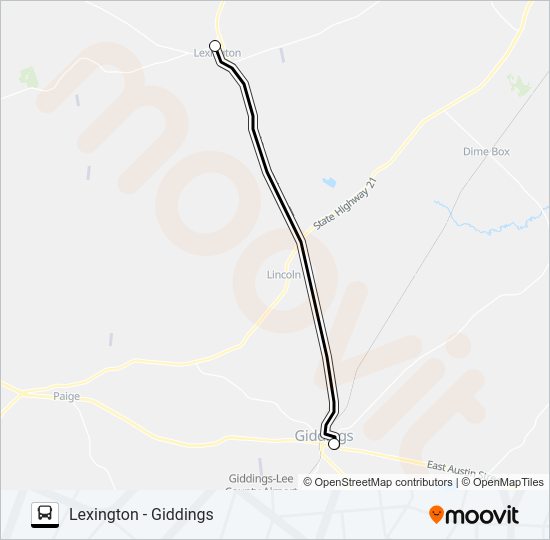 LEXINGTON - GIDDINGS Bus Line Map