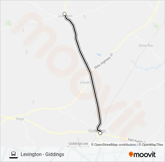 LEXINGTON - GIDDINGS Bus Line Map
