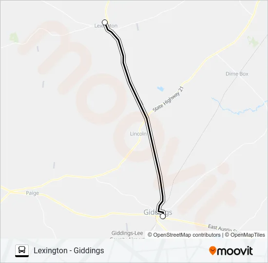 LEXINGTON - GIDDINGS Bus Line Map