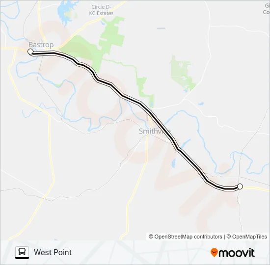 WEST POINT - BASTROP Bus Line Map
