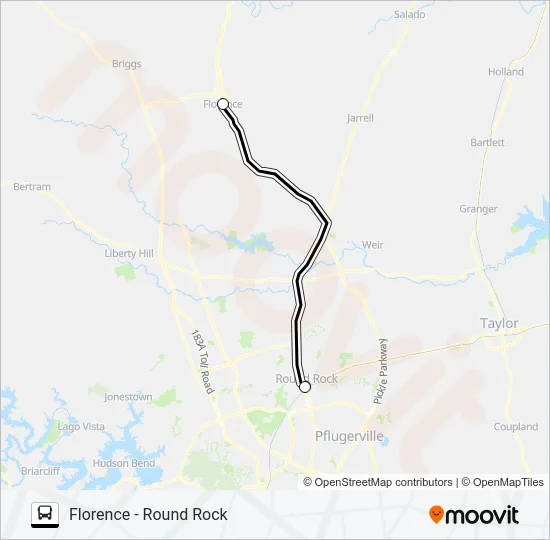 FLORENCE - ROUND ROCK Bus Line Map