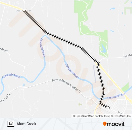 ALUM CREEK - SMITHVILLE bus Line Map