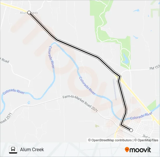ALUM CREEK - SMITHVILLE Bus Line Map