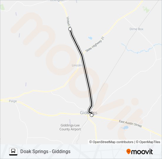 Mapa de DOAK SPRINGS - GIDDINGS de autobús