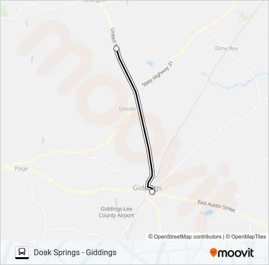 DOAK SPRINGS - GIDDINGS Bus Line Map