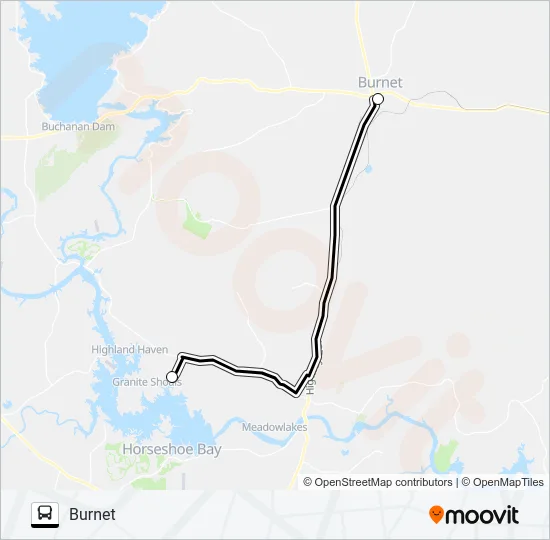 GRANITE SHOALS - BURNET Bus Line Map