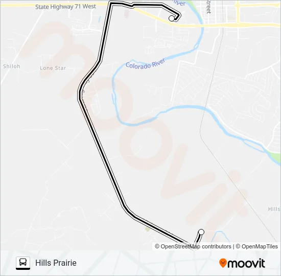 HILLS PRAIRIE - BASTROP Bus Line Map