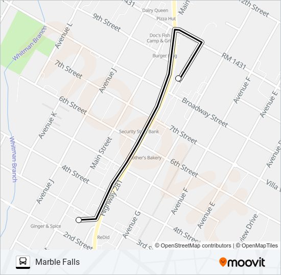 Mapa de MARBLE FALLS LOCAL SERVICE de autobús