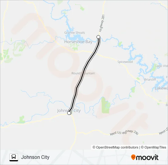 JOHNSON  CITY - MARBLE FALLS Bus Line Map