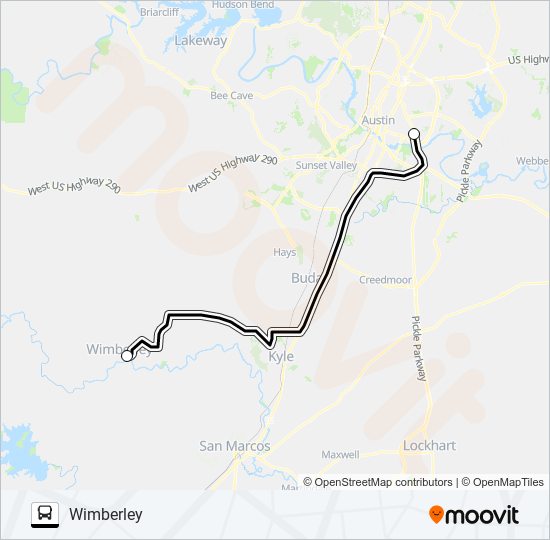 Mapa de WIMBERLEY -  DRIPPING SPRINGS de autobús