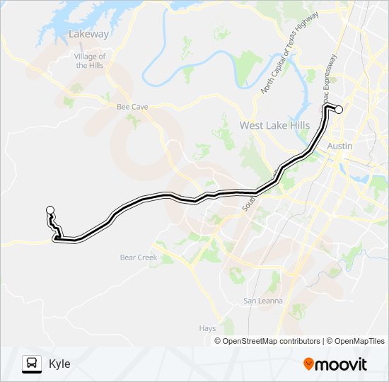 NORTHERN RURAL  HAYS COUNTY -  KYLE bus Line Map