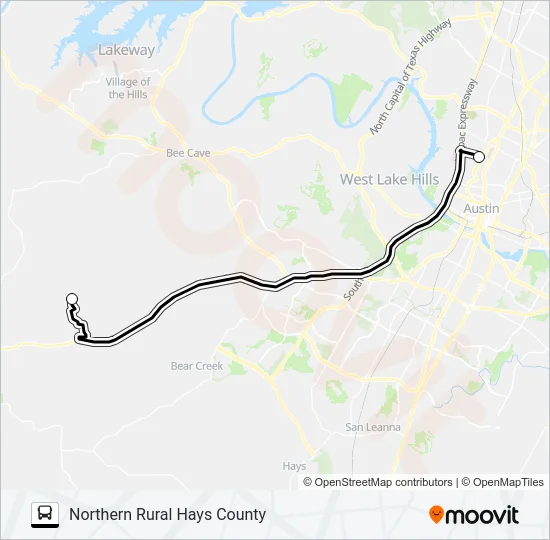 NORTHERN RURAL  HAYS COUNTY -  KYLE Bus Line Map
