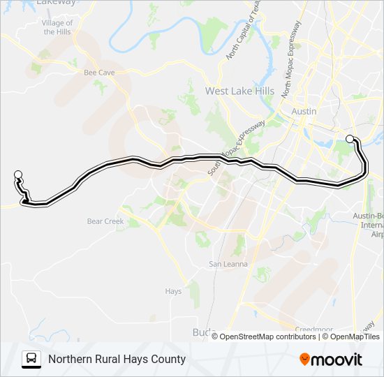 NORTHERN RURAL  HAYS COUNTY -  AUSTIN Bus Line Map