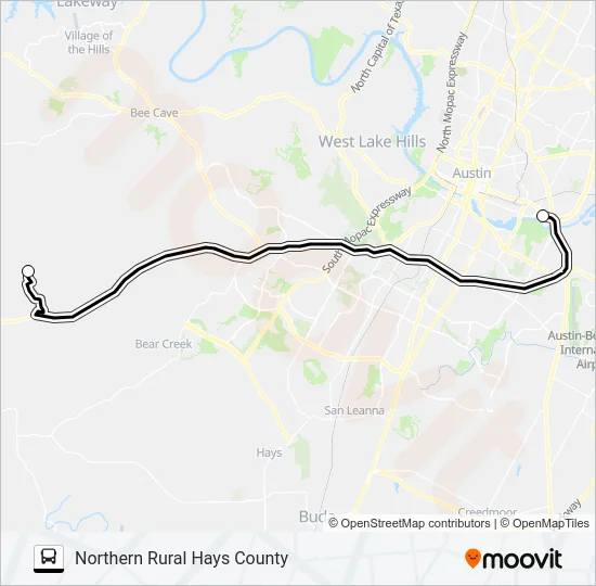 NORTHERN RURAL  HAYS COUNTY -  AUSTIN Bus Line Map