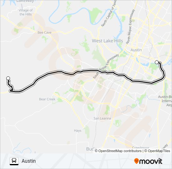 NORTHERN RURAL  HAYS COUNTY -  AUSTIN Bus Line Map