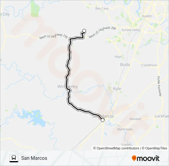 NORTHERN RURAL  HAYS COUNTY -  SAN MARCOS Bus Line Map