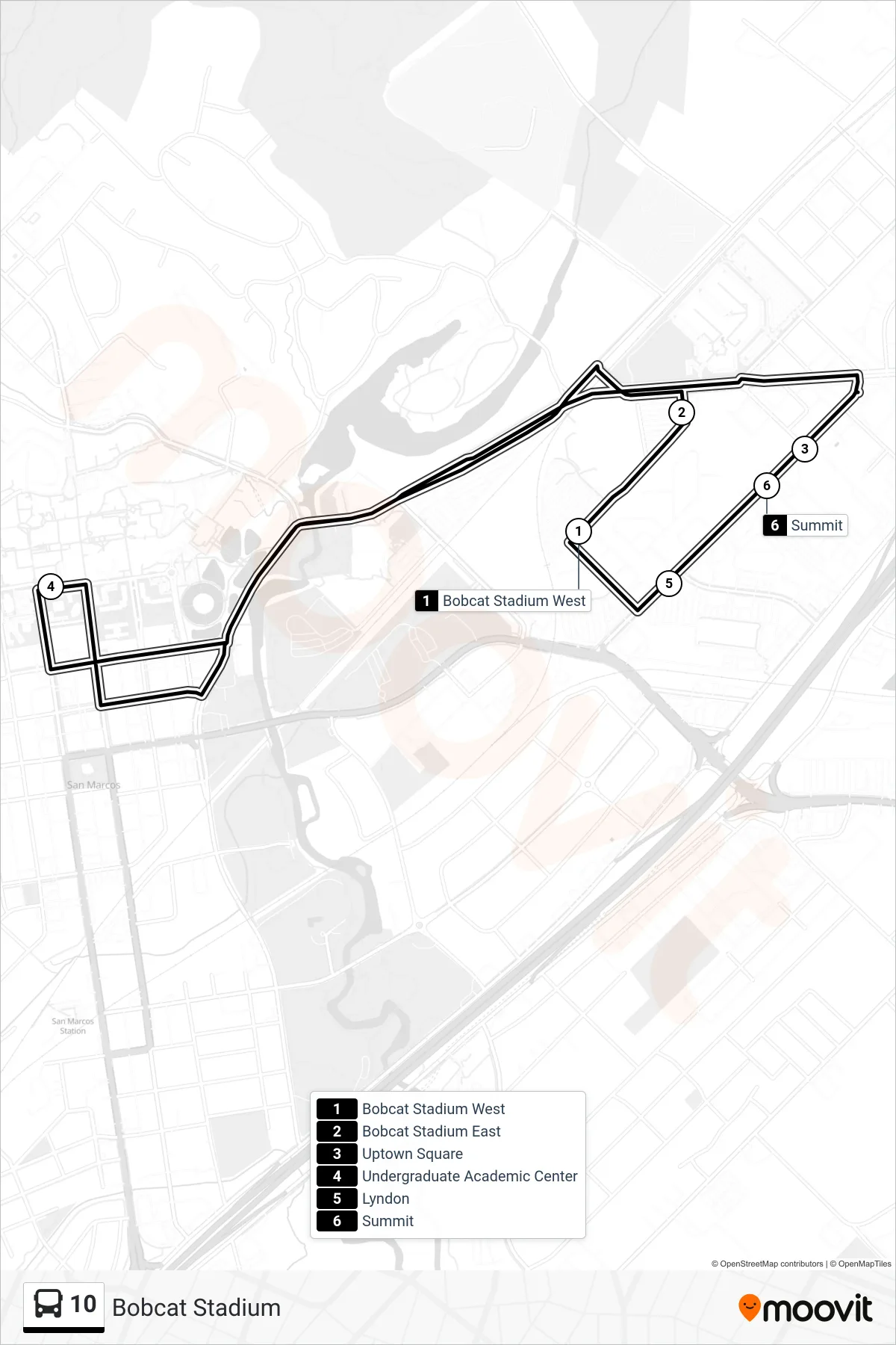 10 bus Line route and stops on a map