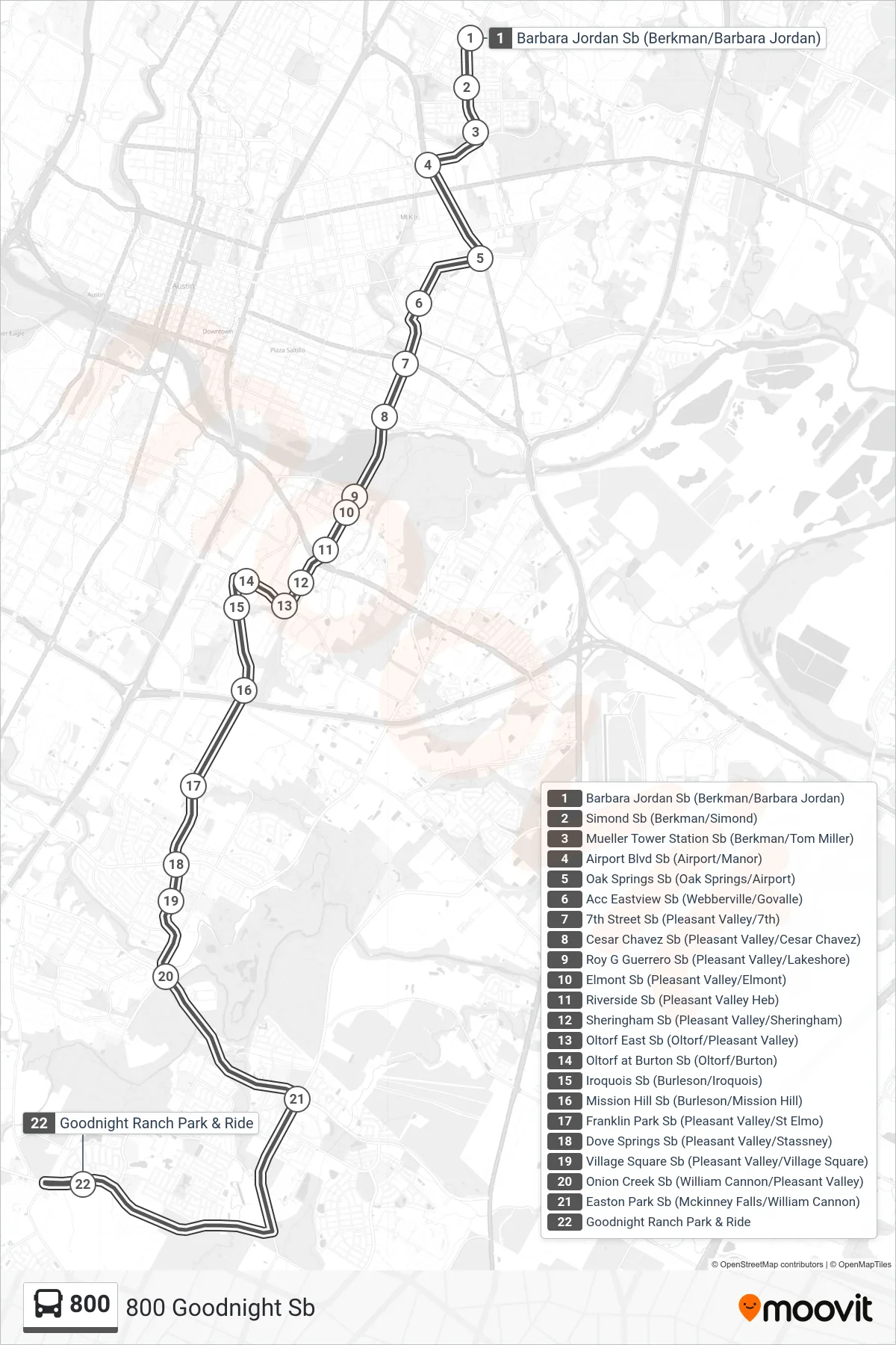 800 bus Line (800 Goodnight Sb) route and stops on a map