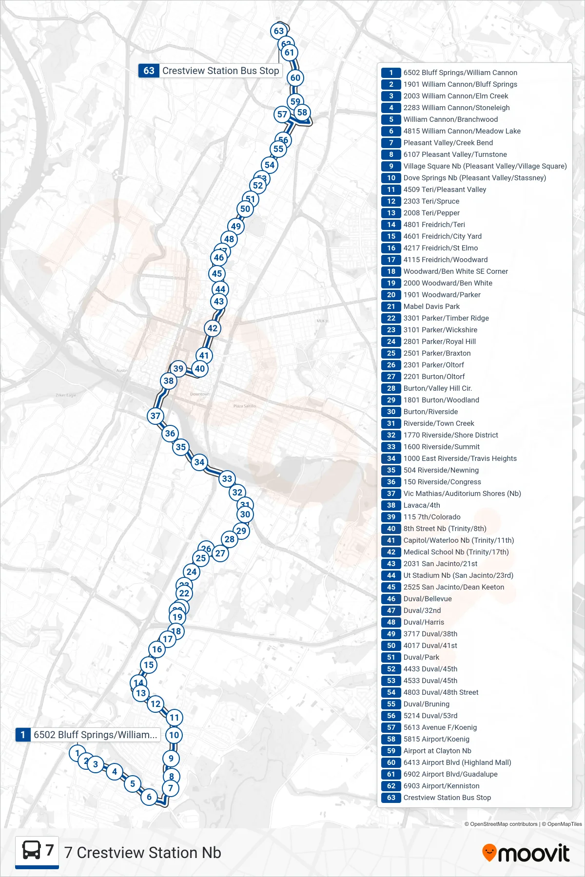 7 bus Line (7 Crestview Station Nb) route and stops on a map