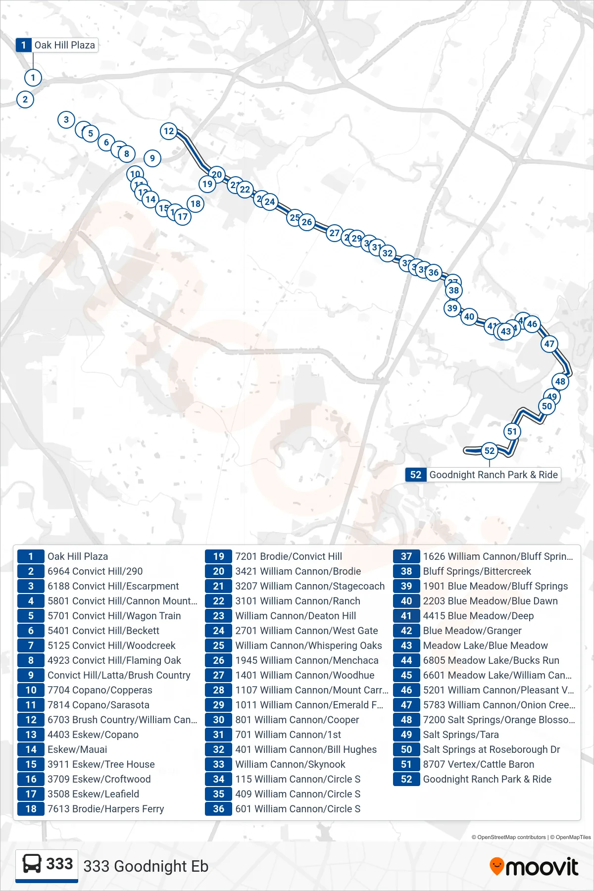 333 bus Line (333 Goodnight Eb) route and stops on a map