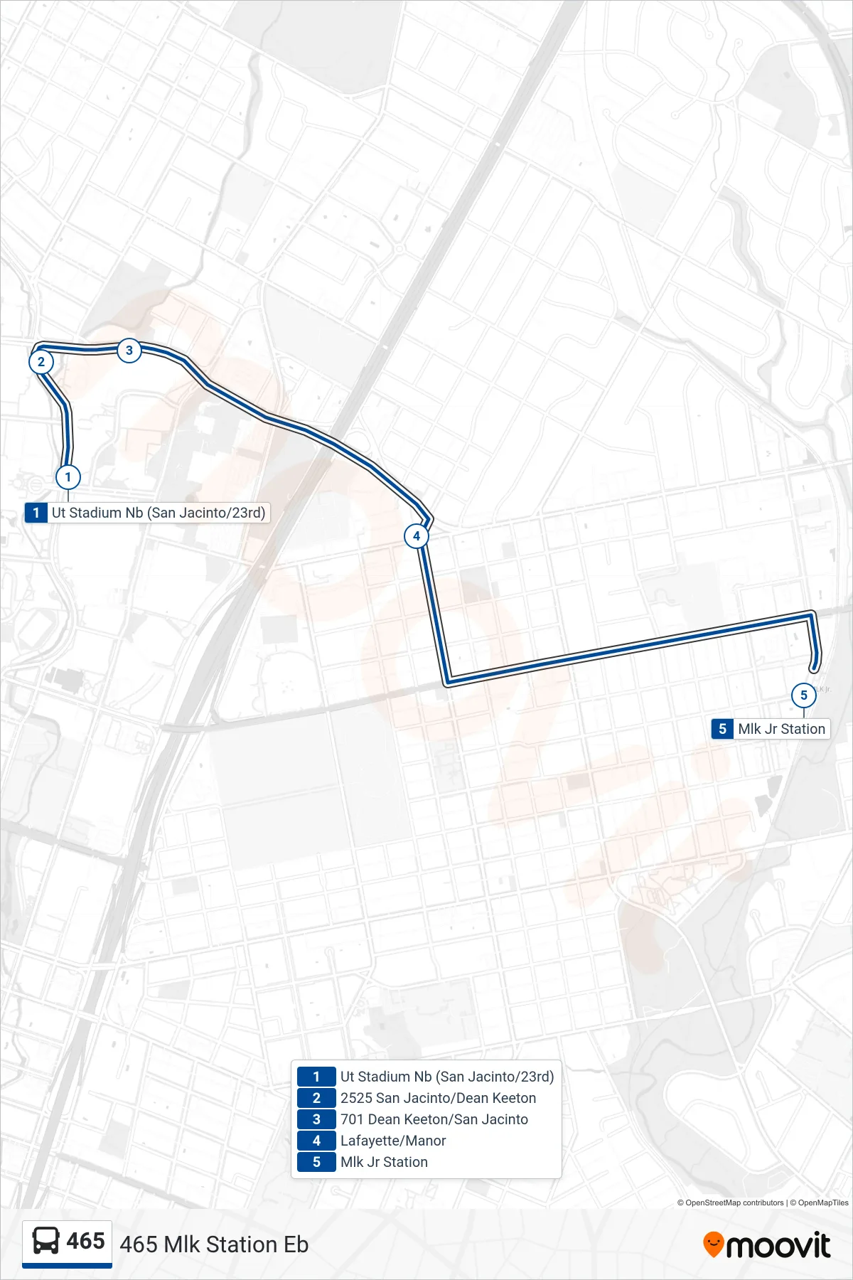 465 bus Line (465 Mlk Station Eb) route and stops on a map
