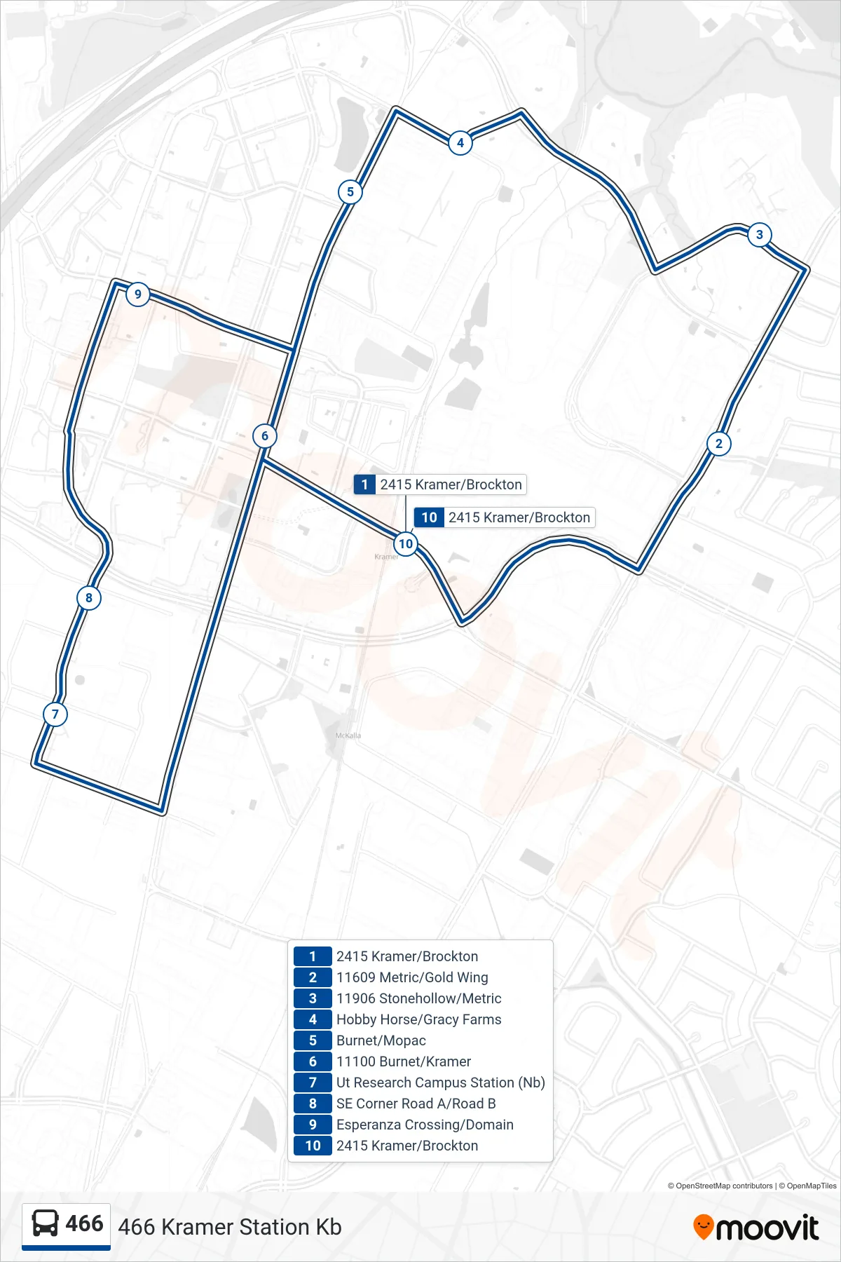 466 bus Line (466 Kramer Station Kb) route and stops on a map